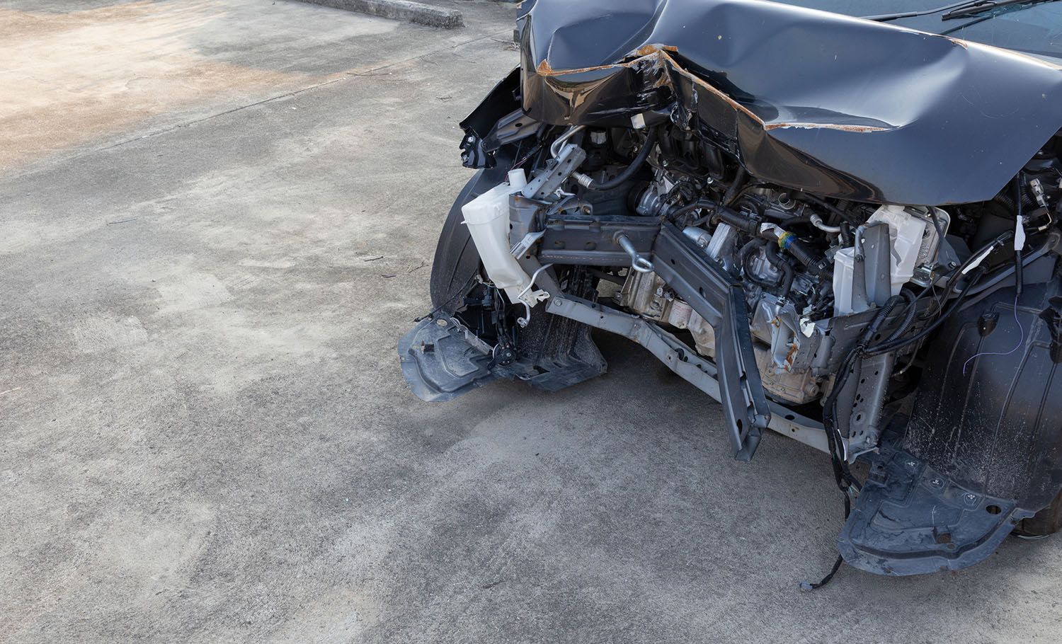 Car accident lawyer near milford mass front-end of vehicle after car accident in Worcester, MA
