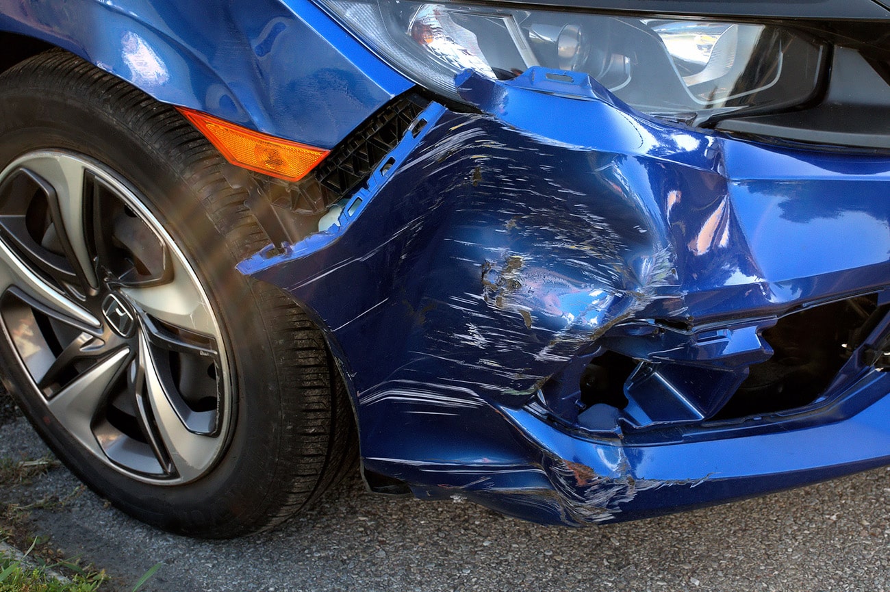 Car crash lawyer near auburn ma front-end of vehicle after car accident in Worcester, MA